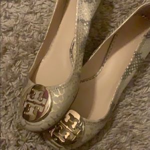 Tory Burch Gold Metal Snake Print Flats